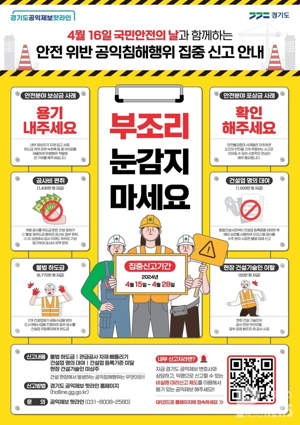 경기도, 28일까지 2주간 안전 분야 공익침해행위 집중 신고 기간 운영